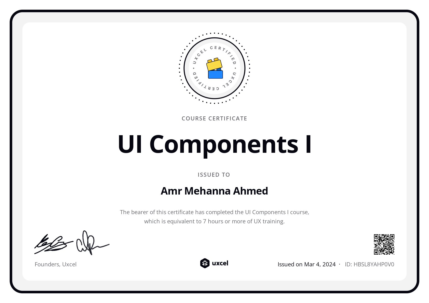 Amr Mehanna Ahmed's certificate